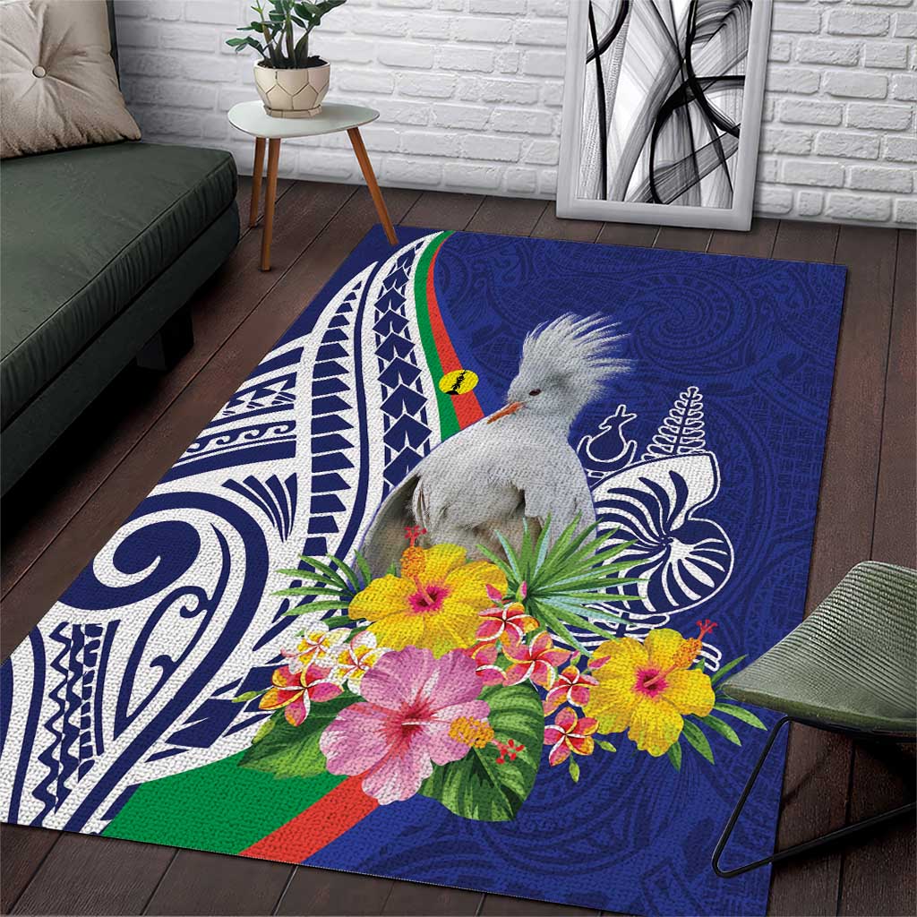 New Caledonia Kagu Bird Area Rug Polynesian Tropical Flowers