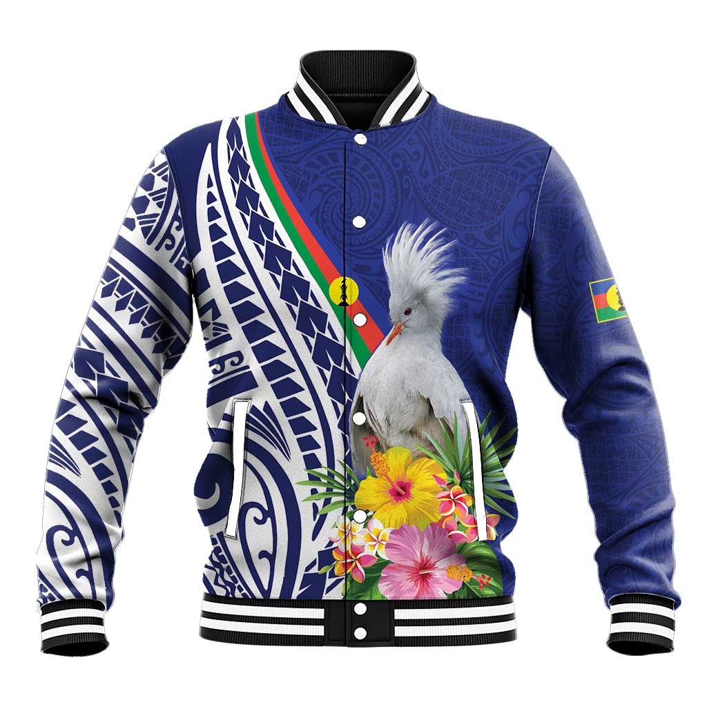 New Caledonia Kagu Bird Baseball Jacket Polynesian Tropical Flowers LT9 Unisex Blue - Polynesian Pride