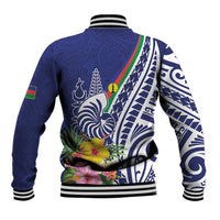 New Caledonia Kagu Bird Baseball Jacket Polynesian Tropical Flowers LT9 - Polynesian Pride