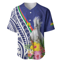 New Caledonia Kagu Bird Baseball Jersey Polynesian Tropical Flowers LT9 Blue - Polynesian Pride