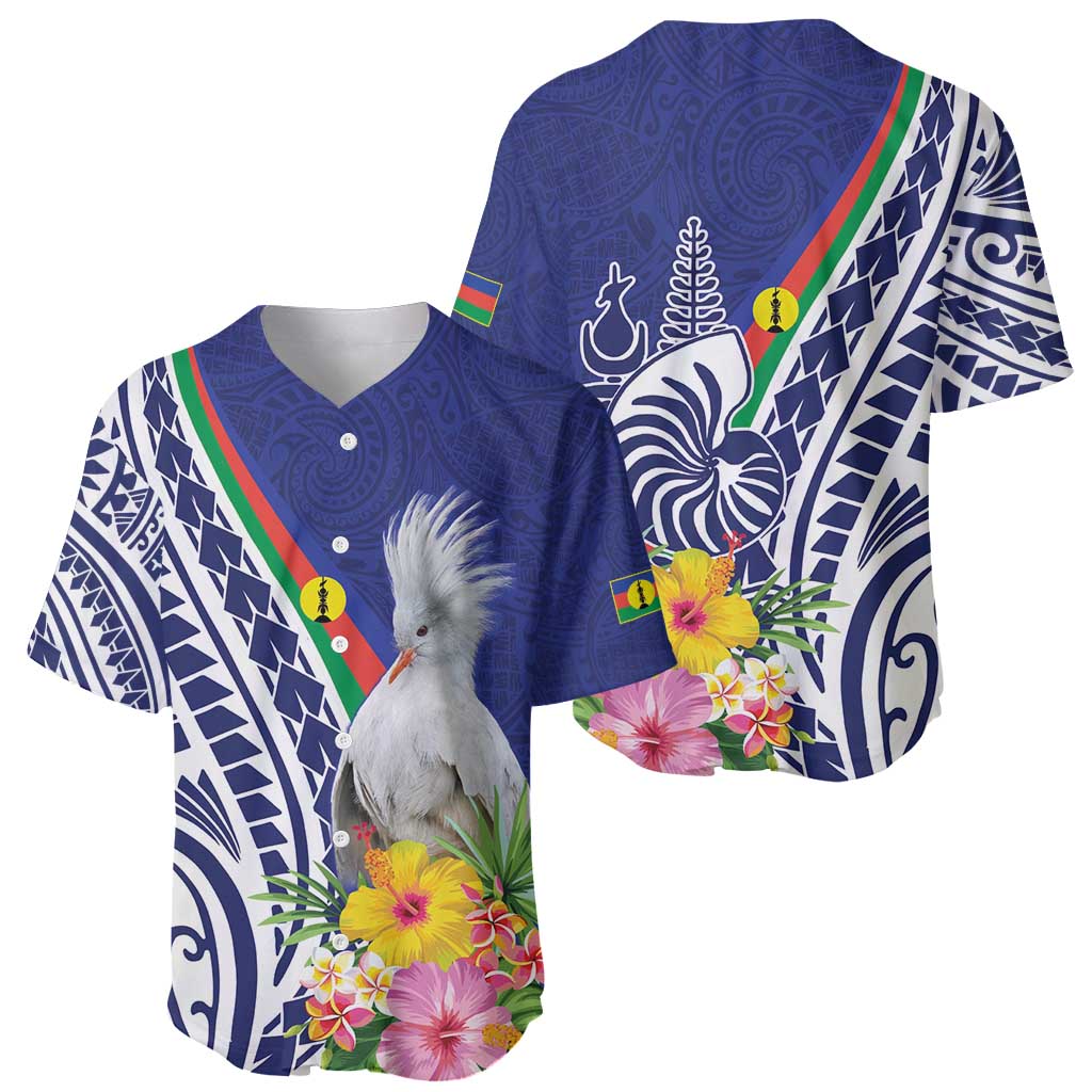 New Caledonia Kagu Bird Baseball Jersey Polynesian Tropical Flowers LT9 - Polynesian Pride