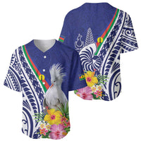 New Caledonia Kagu Bird Baseball Jersey Polynesian Tropical Flowers LT9 - Polynesian Pride