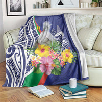 New Caledonia Kagu Bird Blanket Polynesian Tropical Flowers LT9 Blue - Polynesian Pride