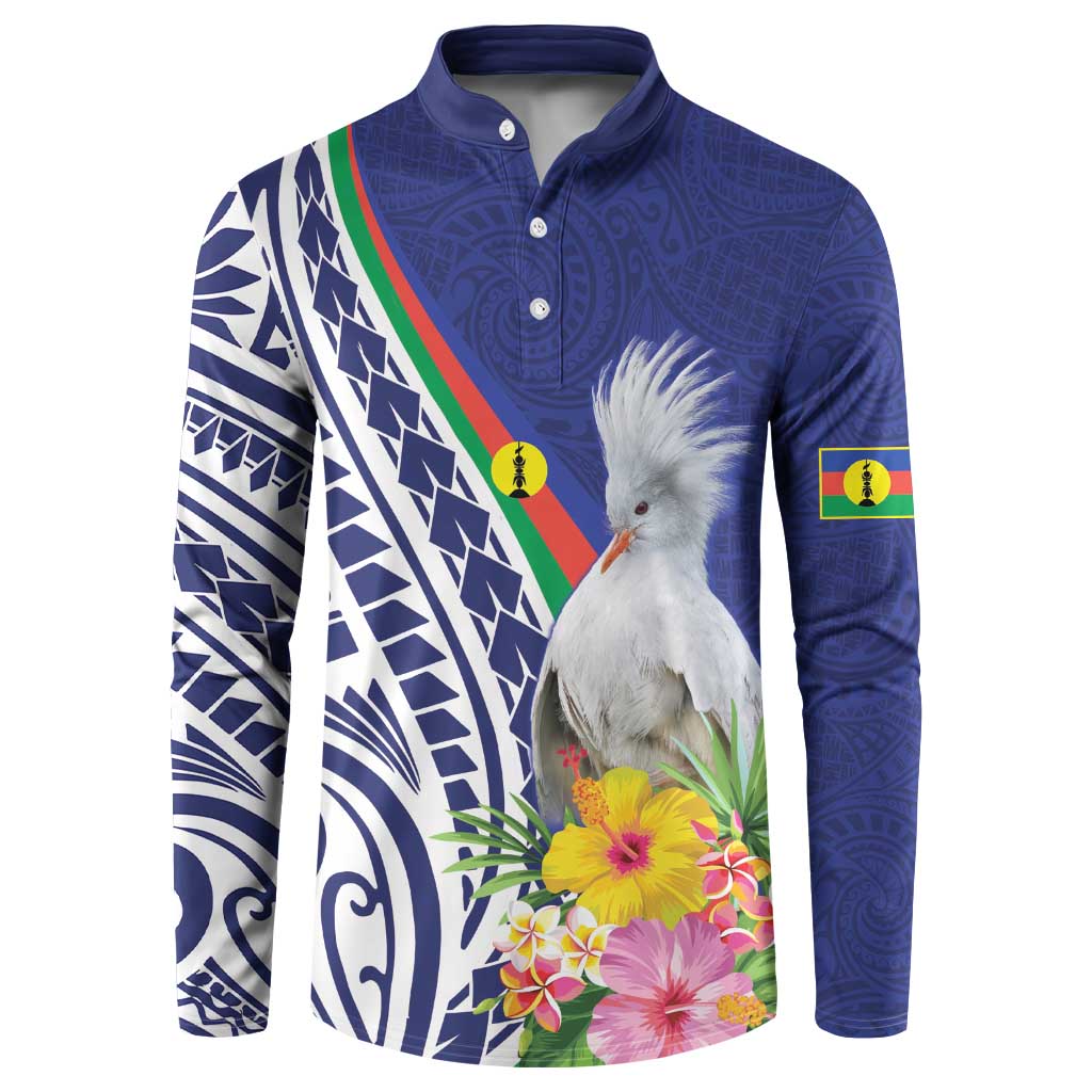 New Caledonia Kagu Bird Button Sweatshirt Polynesian Tropical Flowers LT9 Blue - Polynesian Pride