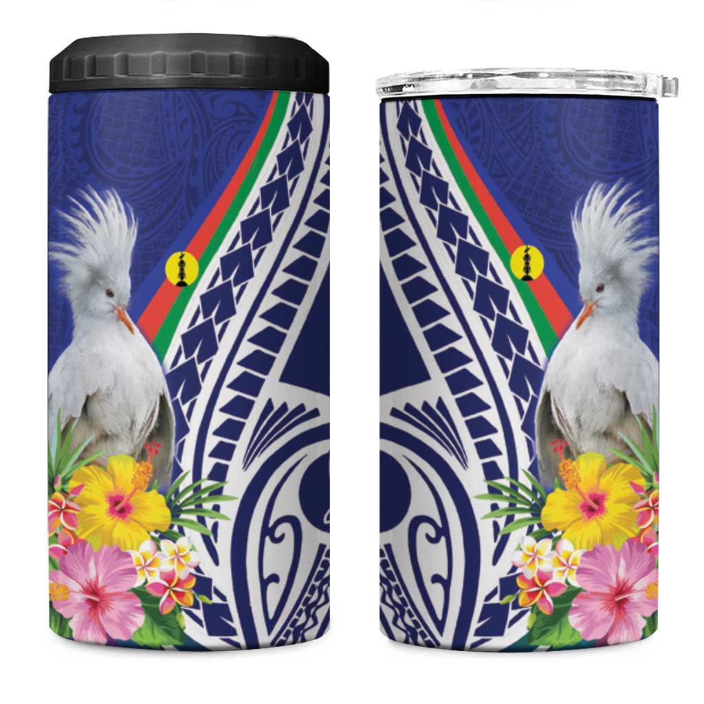 New Caledonia Kagu Bird 4 in 1 Can Cooler Tumbler Polynesian Tropical Flowers LT9 One Size: 16 oz Blue - Polynesian Pride