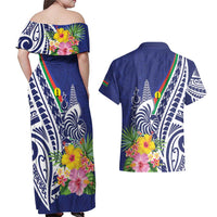 New Caledonia Kagu Bird Couples Matching Off Shoulder Maxi Dress and Hawaiian Shirt Polynesian Tropical Flowers LT9 - Polynesian Pride