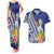 New Caledonia Kagu Bird Couples Matching Tank Maxi Dress and Hawaiian Shirt Polynesian Tropical Flowers