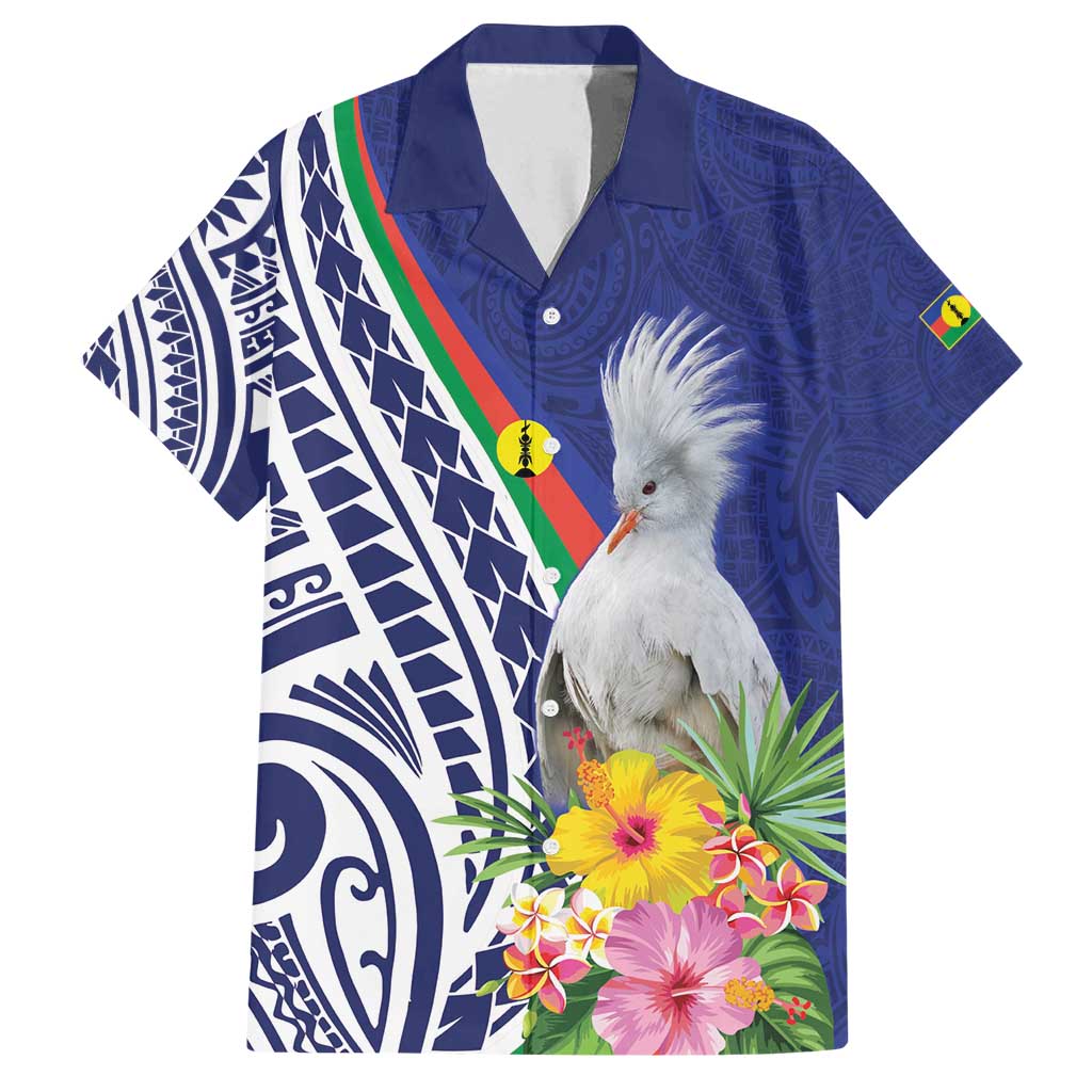 New Caledonia Kagu Bird Family Matching Off Shoulder Short Dress and Hawaiian Shirt Polynesian Tropical Flowers