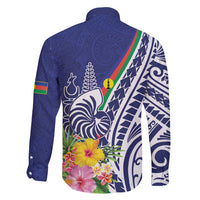 New Caledonia Kagu Bird Family Matching Off Shoulder Short Dress and Hawaiian Shirt Polynesian Tropical Flowers