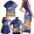 New Caledonia Kagu Bird Family Matching Short Sleeve Bodycon Dress and Hawaiian Shirt Polynesian Tropical Flowers