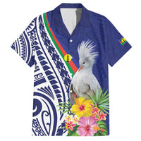 New Caledonia Kagu Bird Family Matching Short Sleeve Bodycon Dress and Hawaiian Shirt Polynesian Tropical Flowers