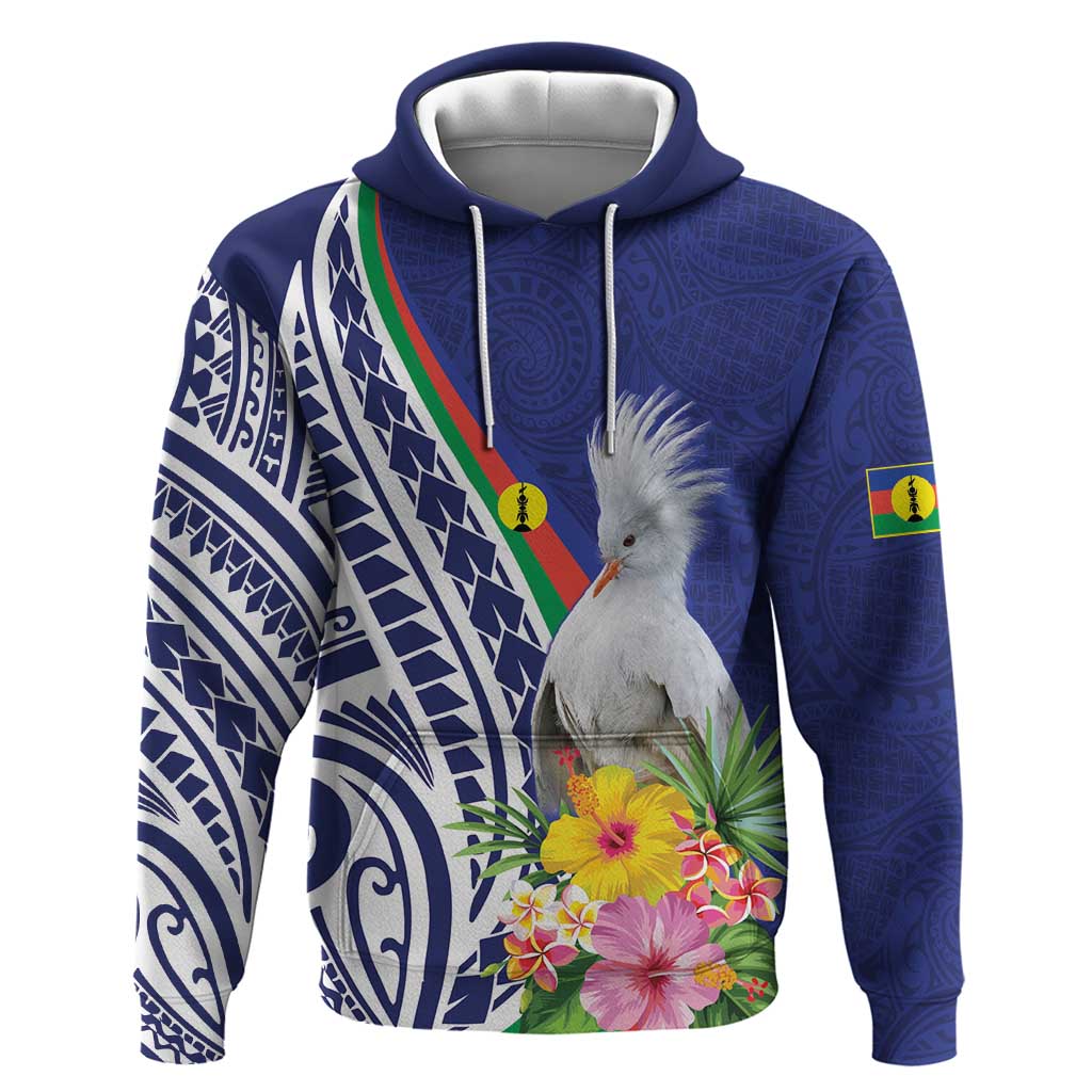 New Caledonia Kagu Bird Hoodie Polynesian Tropical Flowers