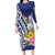 New Caledonia Kagu Bird Long Sleeve Bodycon Dress Polynesian Tropical Flowers