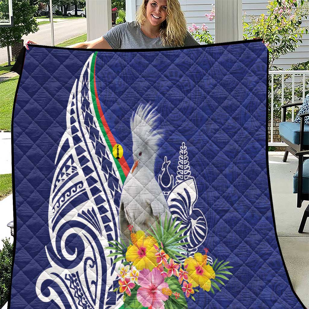 New Caledonia Kagu Bird Quilt Polynesian Tropical Flowers LT9 Blue - Polynesian Pride