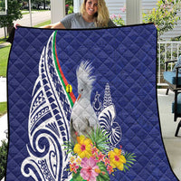 New Caledonia Kagu Bird Quilt Polynesian Tropical Flowers LT9 Blue - Polynesian Pride
