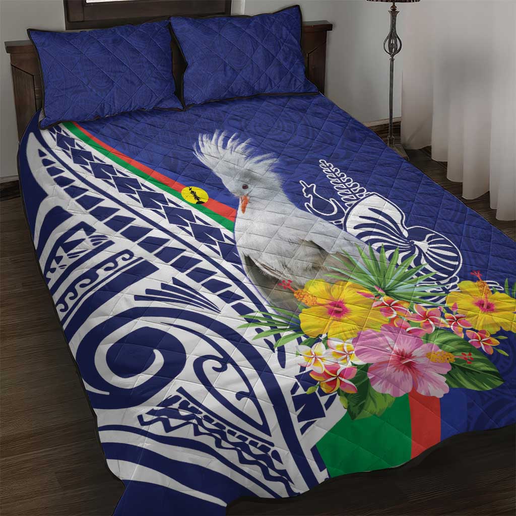 New Caledonia Kagu Bird Quilt Bed Set Polynesian Tropical Flowers