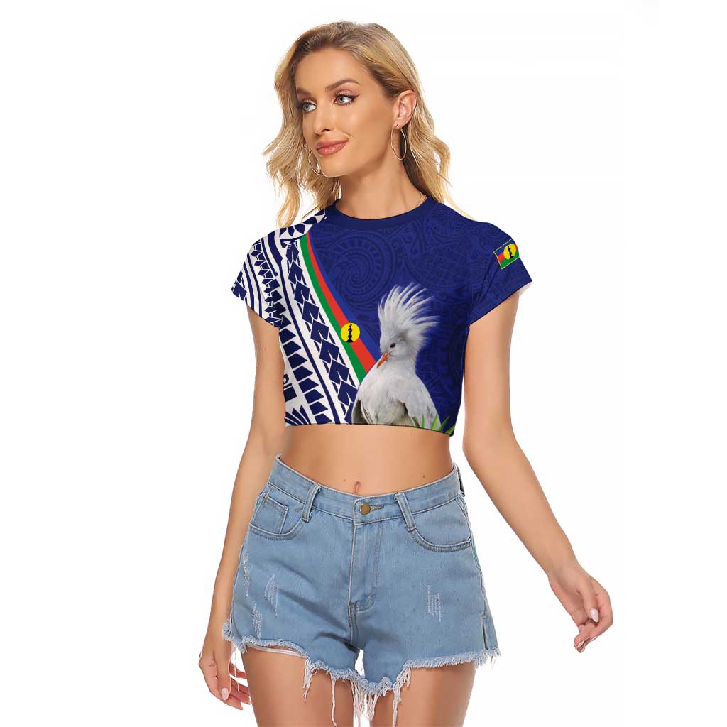 New Caledonia Kagu Bird Raglan Cropped T Shirt Polynesian Tropical Flowers LT9 Female Blue - Polynesian Pride