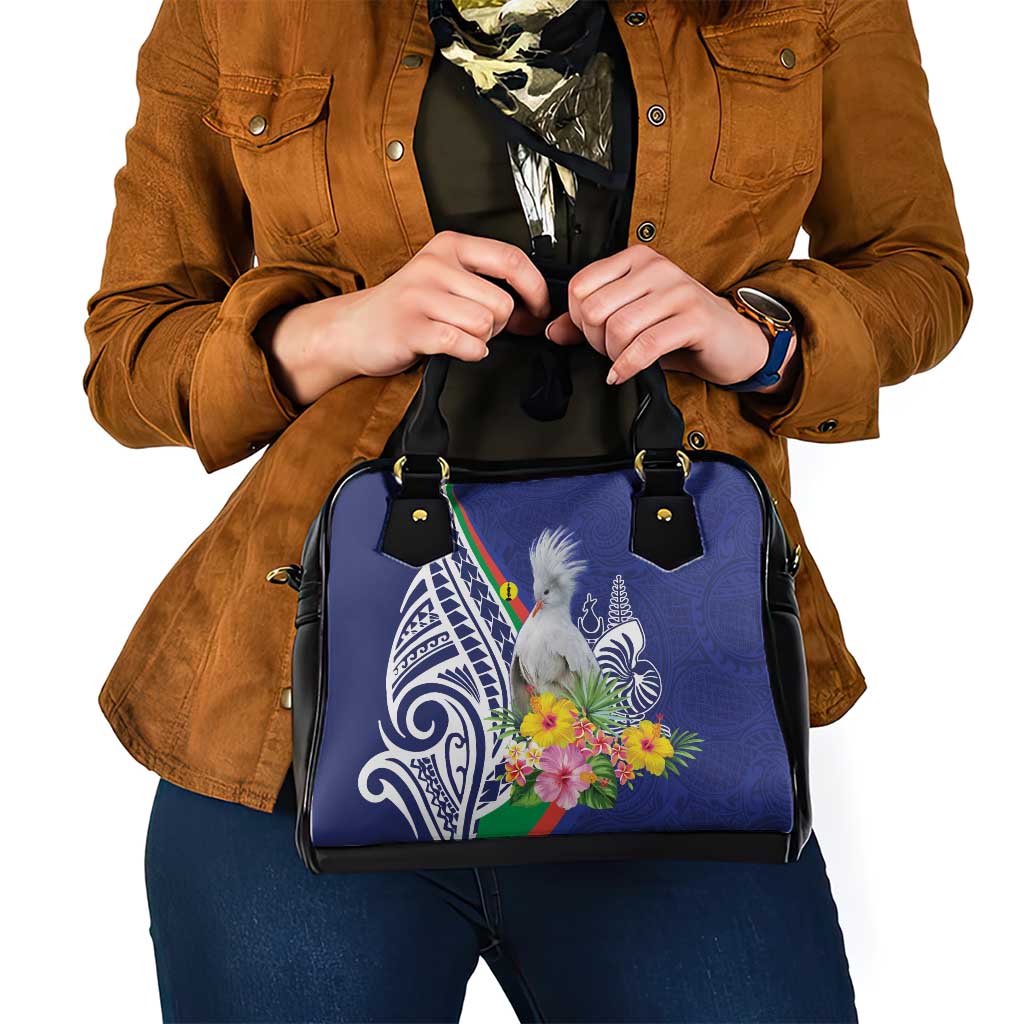 New Caledonia Kagu Bird Shoulder Handbag Polynesian Tropical Flowers