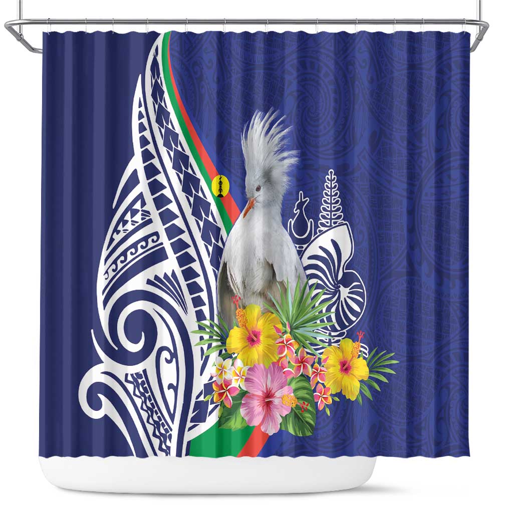 New Caledonia Kagu Bird Shower Curtain Polynesian Tropical Flowers