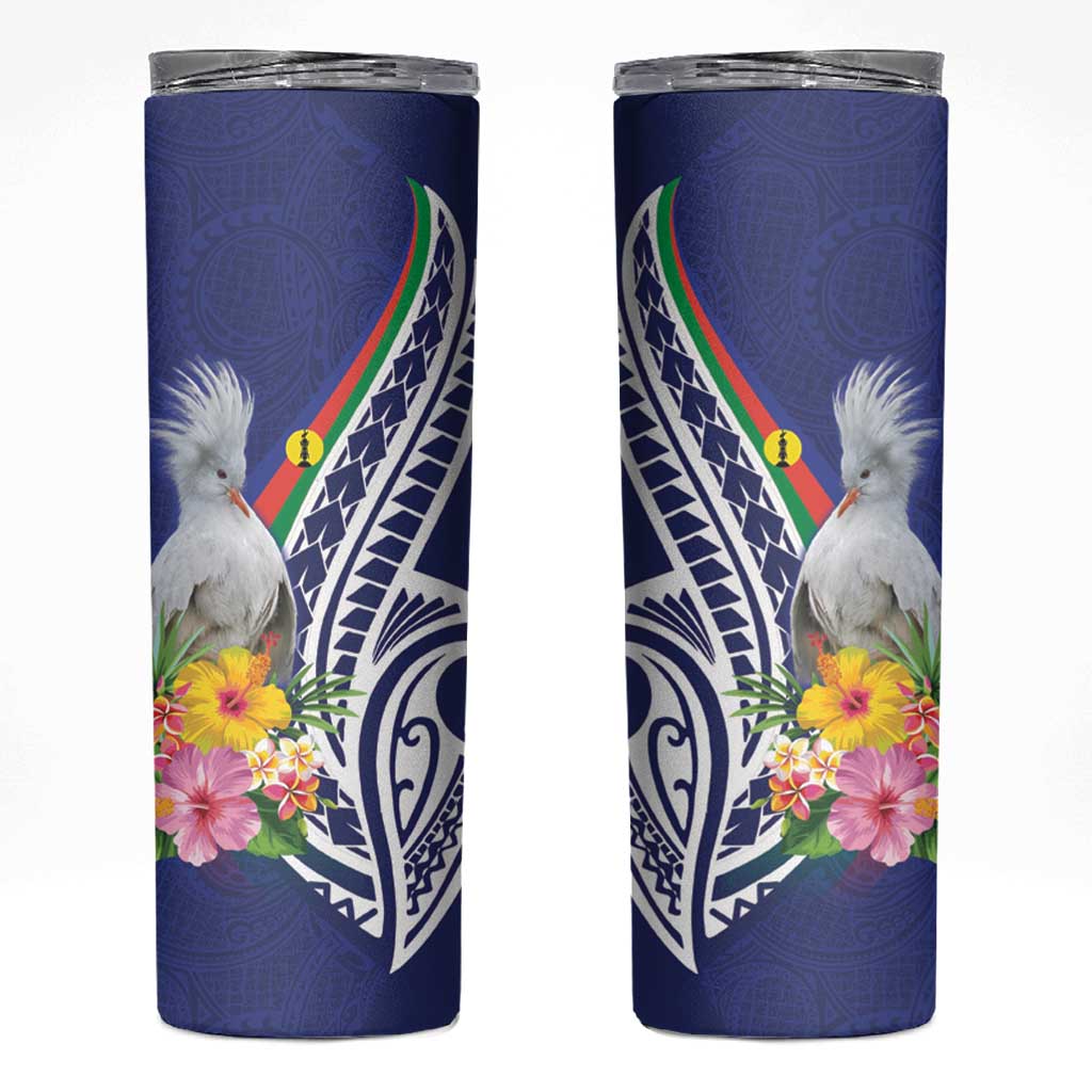 New Caledonia Kagu Bird Skinny Tumbler Polynesian Tropical Flowers LT9 Blue - Polynesian Pride