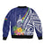 New Caledonia Kagu Bird Sleeve Zip Bomber Jacket Polynesian Tropical Flowers