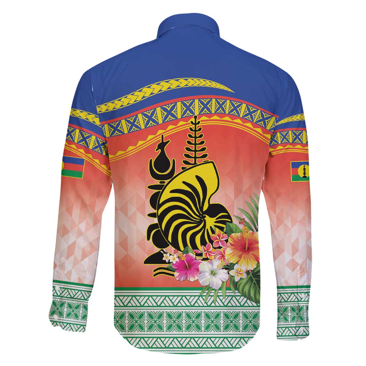 New Caledonia Nautilus Shell Family Matching Off The Shoulder Long Sleeve Dress and Hawaiian Shirt Polynesian Tropical Flowers