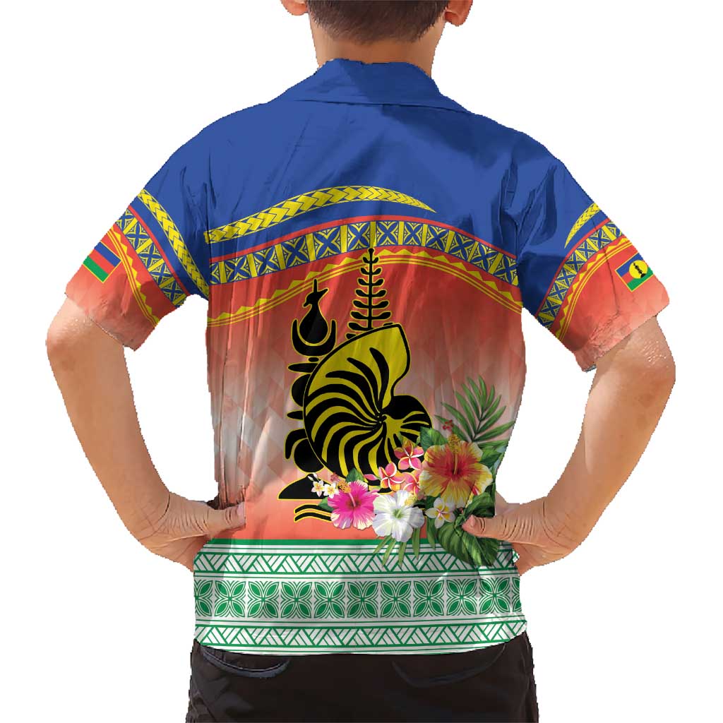 New Caledonia Nautilus Shell Kid Hawaiian Shirt Polynesian Tropical Flowers