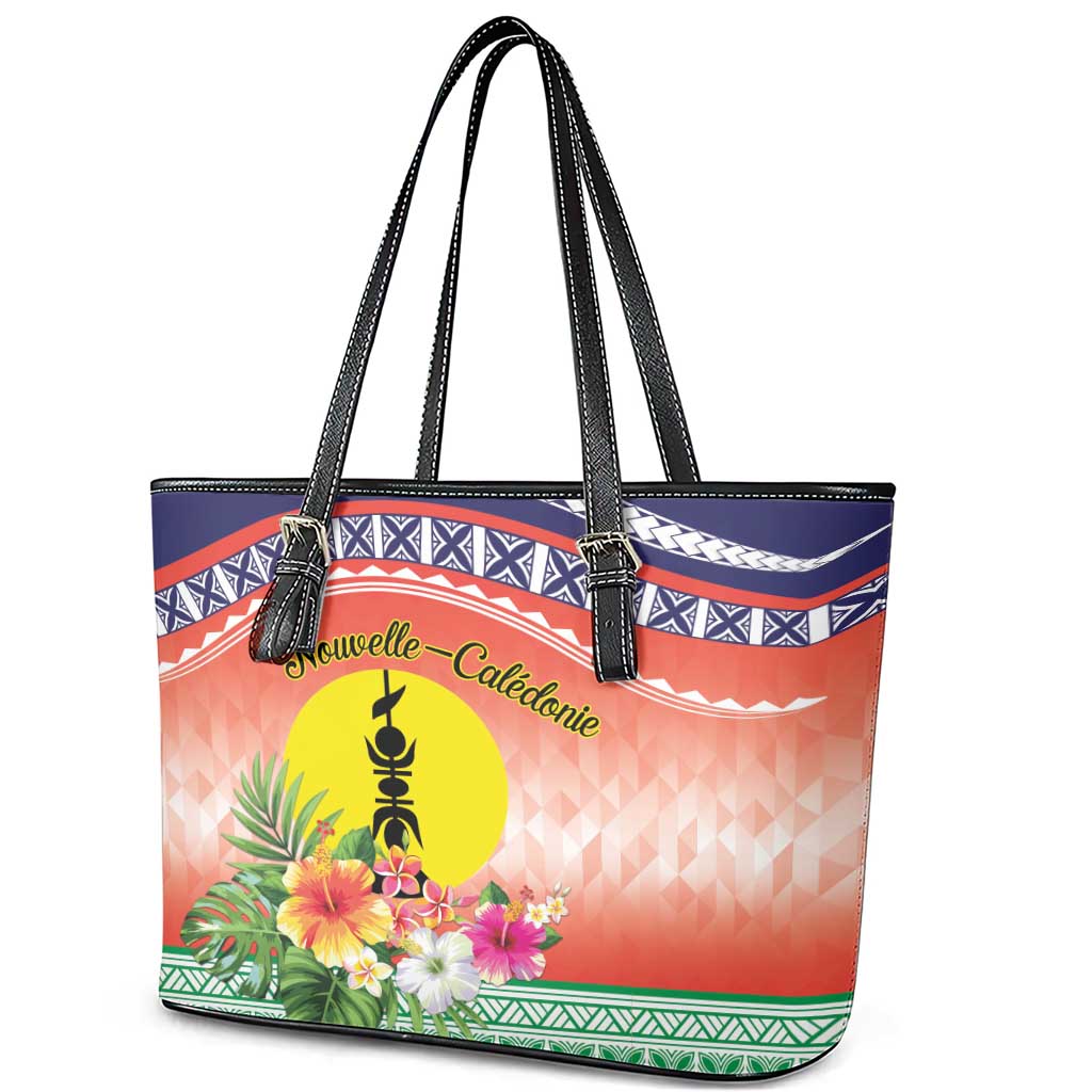 New Caledonia Nautilus Shell Leather Tote Bag Polynesian Tropical Flowers LT9 - Polynesian Pride