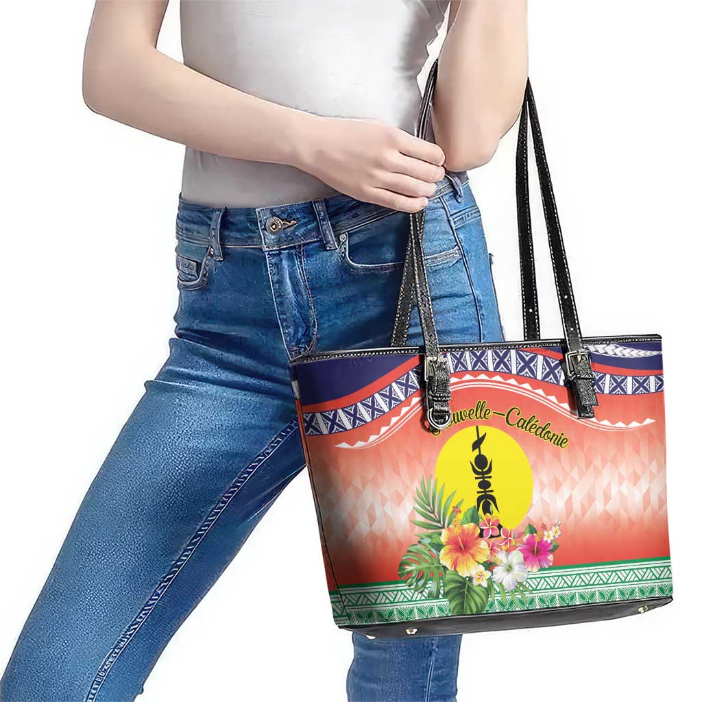 New Caledonia Nautilus Shell Leather Tote Bag Polynesian Tropical Flowers LT9 - Polynesian Pride