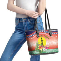 New Caledonia Nautilus Shell Leather Tote Bag Polynesian Tropical Flowers LT9 - Polynesian Pride