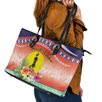 New Caledonia Nautilus Shell Leather Tote Bag Polynesian Tropical Flowers LT9 - Polynesian Pride
