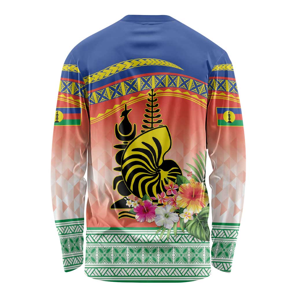 New Caledonia Nautilus Shell Long Sleeve Shirt Polynesian Tropical Flowers