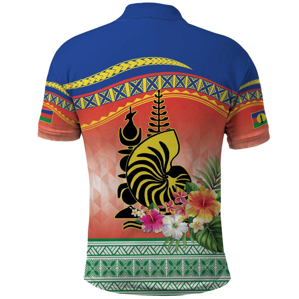 New Caledonia Nautilus Shell Polo Shirt Polynesian Tropical Flowers
