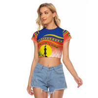 New Caledonia Nautilus Shell Raglan Cropped T Shirt Polynesian Tropical Flowers LT9 Female Red - Polynesian Pride