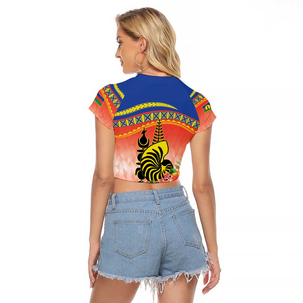 New Caledonia Nautilus Shell Raglan Cropped T Shirt Polynesian Tropical Flowers LT9 - Polynesian Pride
