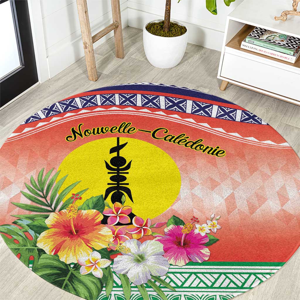 New Caledonia Nautilus Shell Round Carpet Polynesian Tropical Flowers