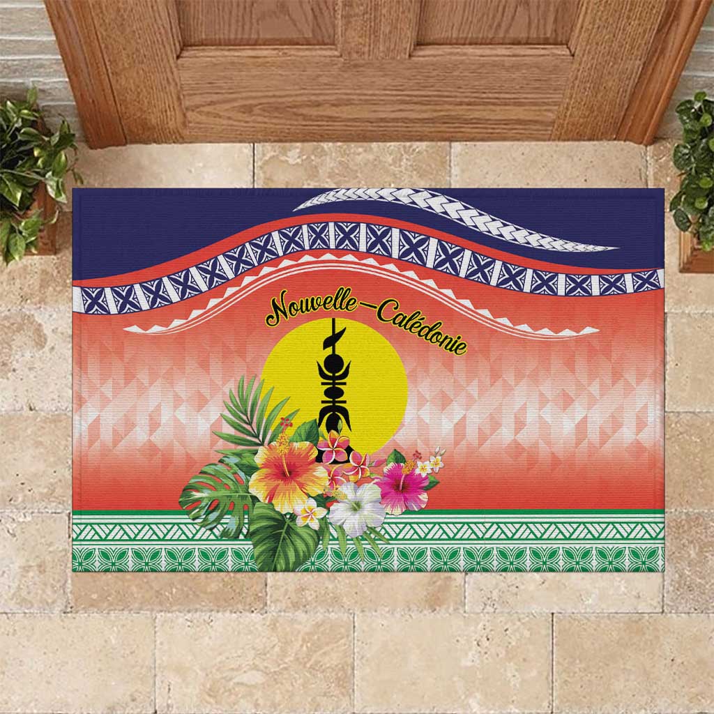 New Caledonia Nautilus Shell Rubber Doormat Polynesian Tropical Flowers LT9 Red - Polynesian Pride