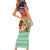 New Caledonia Nautilus Shell Short Sleeve Bodycon Dress Polynesian Tropical Flowers