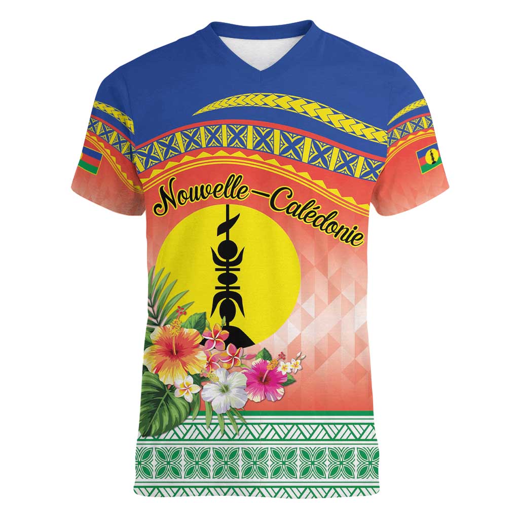 New Caledonia Nautilus Shell Women V-Neck T-Shirt Polynesian Tropical Flowers LT9 Female Red - Polynesian Pride
