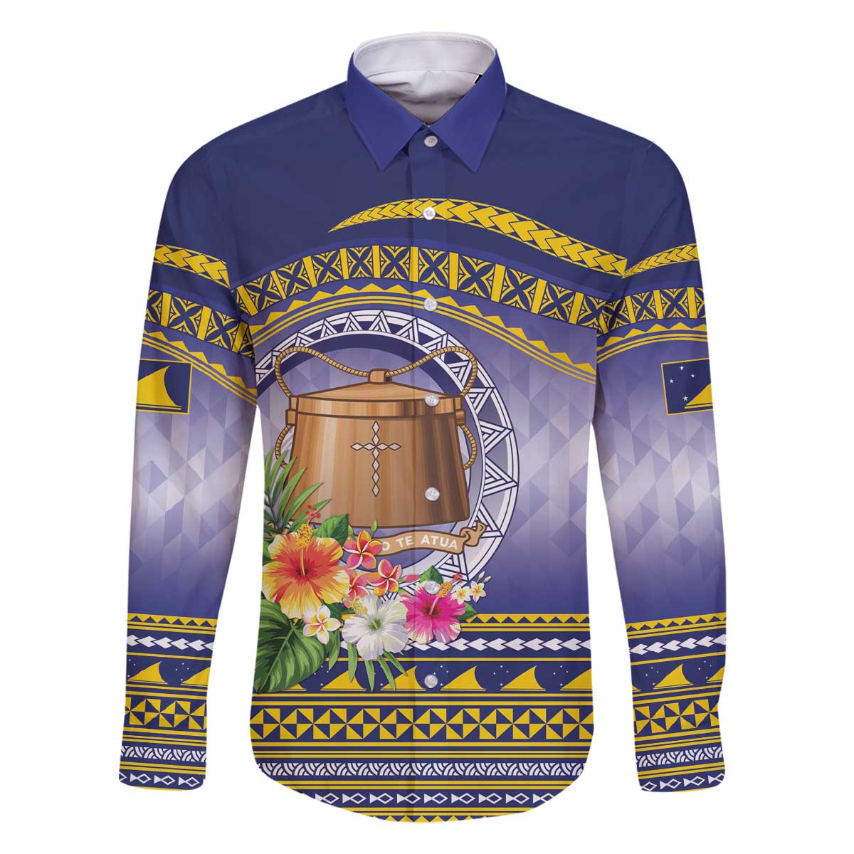 Tokelau Tuluma Family Matching Off The Shoulder Long Sleeve Dress and Hawaiian Shirt Polynesian Tropical Flowers