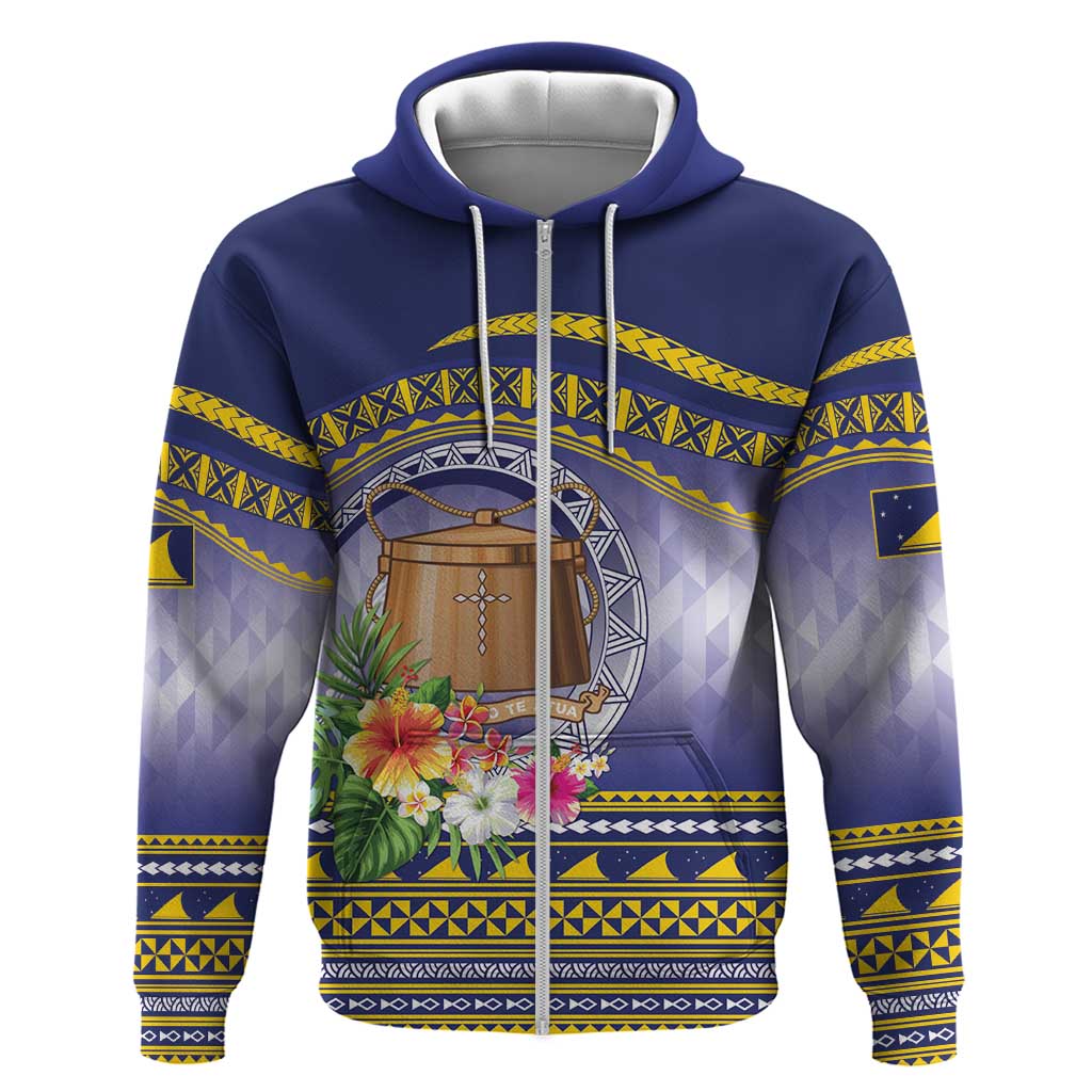 Tokelau Tuluma Hoodie Polynesian Tropical Flowers LT9 Zip Hoodie Blue - Polynesian Pride