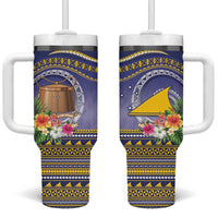 Tokelau Tuluma Tumbler With Handle Polynesian Tropical Flowers LT9 One Size: 40 oz Blue - Polynesian Pride