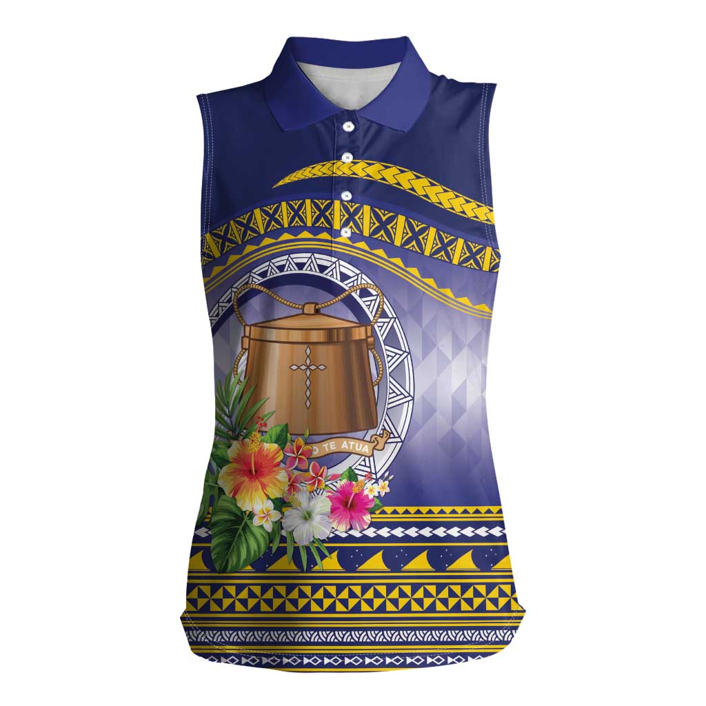 Tokelau Tuluma Women Sleeveless Polo Shirt Polynesian Tropical Flowers