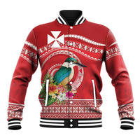 Wallis et Futuna Kingfisher Baseball Jacket Polynesian Tropical Flowers