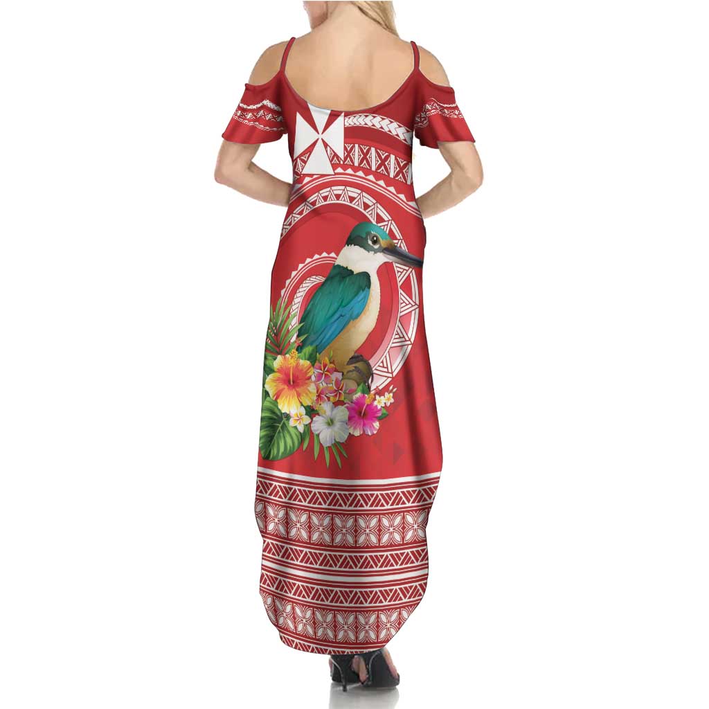 Wallis et Futuna Kingfisher Family Matching Summer Maxi Dress and Hawaiian Shirt Polynesian Tropical Flowers