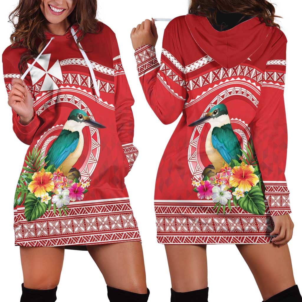 Wallis et Futuna Kingfisher Hoodie Dress Polynesian Tropical Flowers
