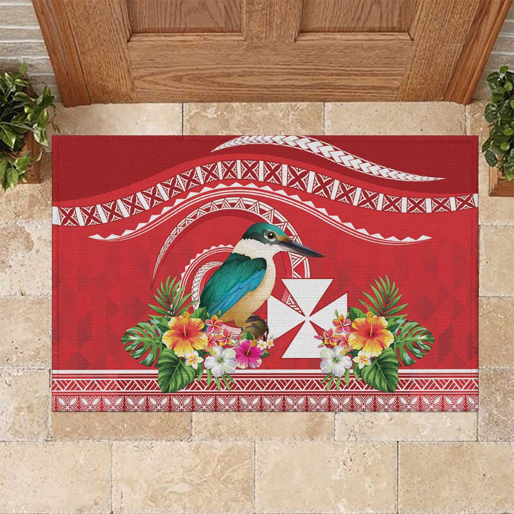 Wallis et Futuna Kingfisher Rubber Doormat Polynesian Tropical Flowers
