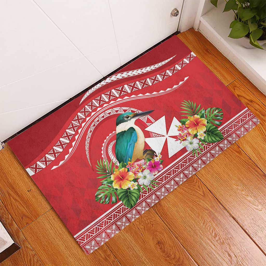 Wallis et Futuna Kingfisher Rubber Doormat Polynesian Tropical Flowers