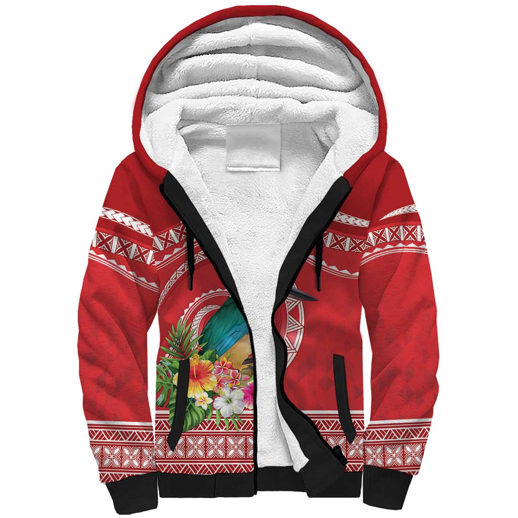 Wallis et Futuna Kingfisher Sherpa Hoodie Polynesian Tropical Flowers