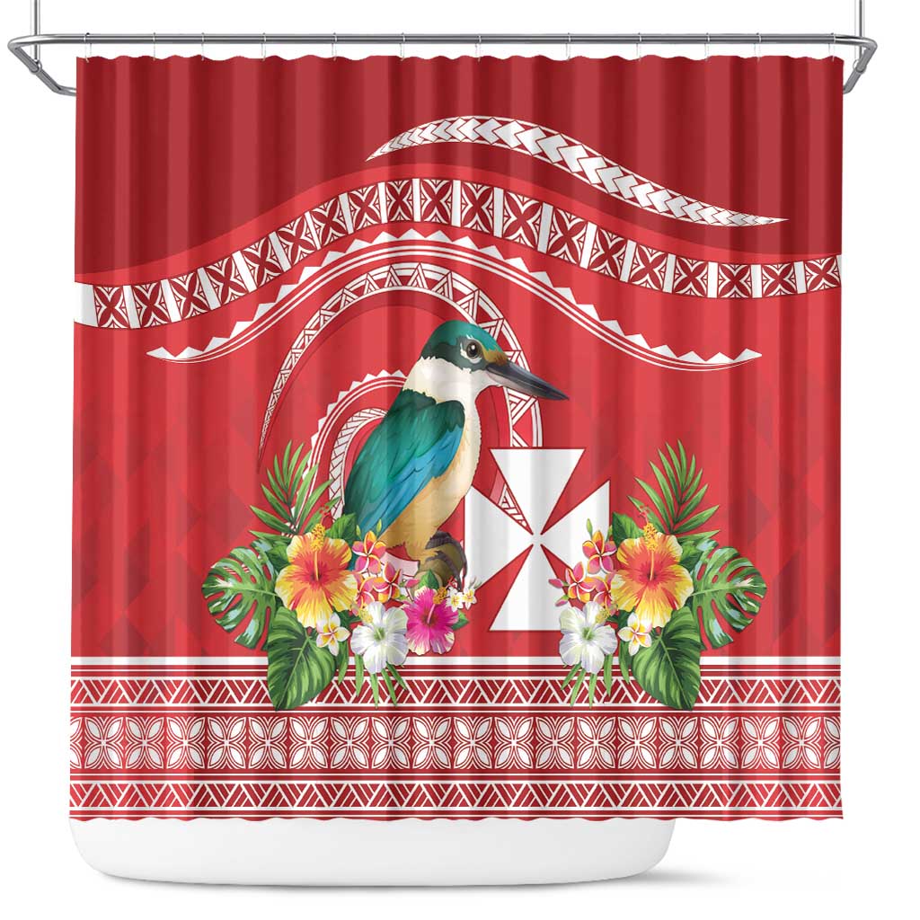 Wallis et Futuna Kingfisher Shower Curtain Polynesian Tropical Flowers